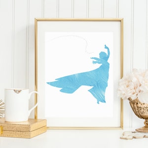 Prinzessin Silhouette, digitaler Download, Elsa Silhouette, Frozen Decor, Mädchenzimmer Dekor, Prinzessin Druck, Elsa Druck, let it go
