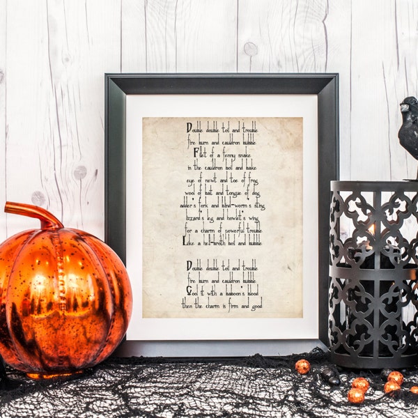 Double double labeur et ennuis, citation de Macbeth, téléchargement numérique, décor d'Halloween, Halloween imprimable, art de citation imprimable, citations littéraires