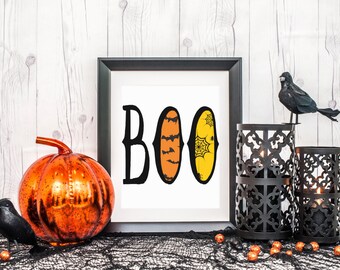 Boo Halloween Art Print, Spooky Wall Decor, Halloween Home Decor, Ghost Print, Printable Halloween Art, Digital Download