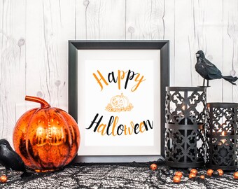 Happy Halloween Print, Fall Decor Wall Art, Autumn Home Decor, Halloween Printable, Spooky Seasonal Art, Digital Download