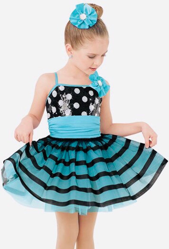 Dance Costume Medium Child or Small Adult Blue Fringe Jazz Tap Solo Competition 