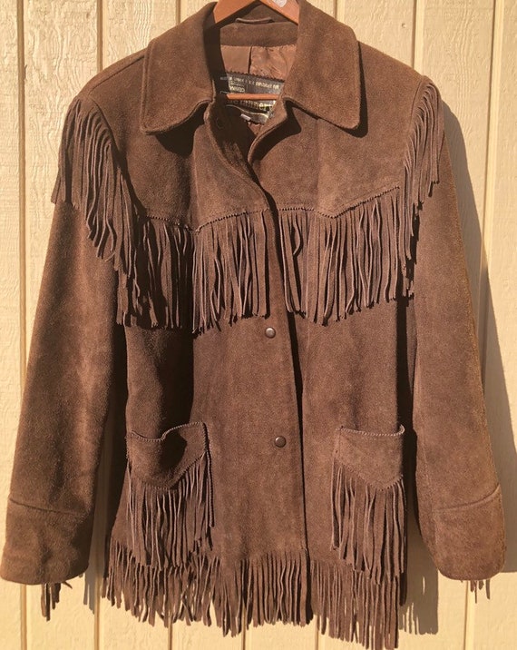 Vintage Fringe Leather Jacket Size 17 18 Suede Western Cowboy Coat