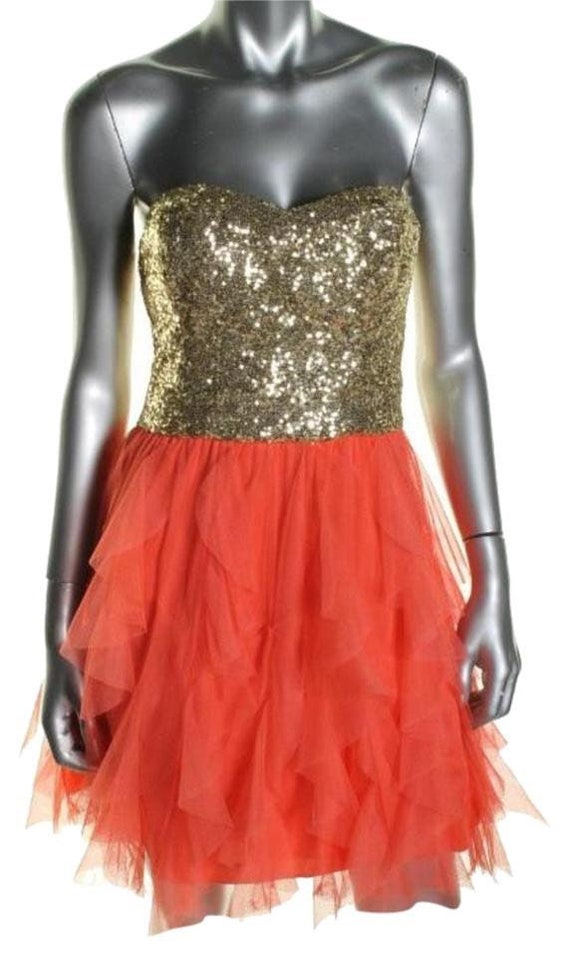 Size 14/16 Bright Coral/Gold Cocktail Dress Gorgeo