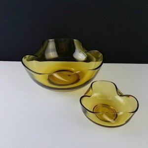 Blown Glass Chip and Dip Set Bowls Relish Mid Century Mod Anchor Hocking Amber Glass Serving