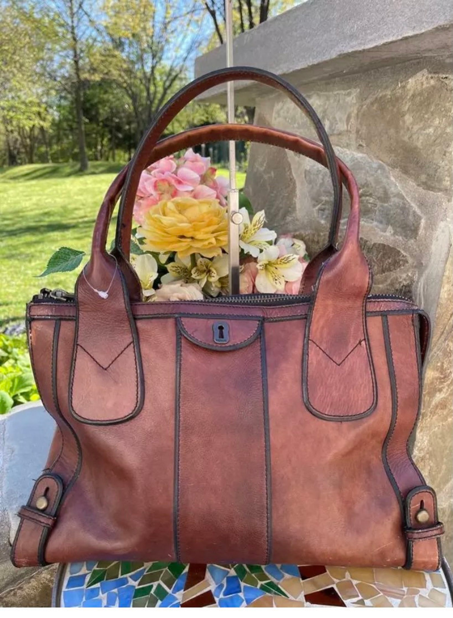fossil leather weekender bag