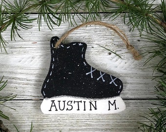 Personalized Hockey Skate Ornament, Hand Painted Hockey Skate Ornament, Hockey Lover Ornament, Christmas Hockey Ornament, Farmhouse Ornament