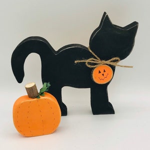 Halloween Black Cat Decor, Cat with Pumpkin, Halloween Tiered Tray, Farmhouse Halloween Black Cat, Cat decoration, Halloween Home Decor
