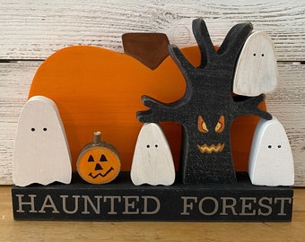 Handmade Halloween Ghost & Tree Decor: Tiered Tray Haunted Forest Display