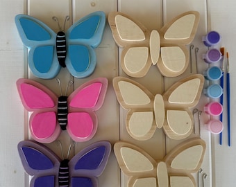 DIY Butterfly Wooden Craft Kit Complete with Paint and Brush, Mothers Day Activity, Party Painting Kit, Cottage Core Craft Kit for Everyone