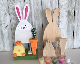 Easter Decor, Easter Bunny Craft Kit, Kids Easter Paint Kit, Farmhouse Easter Bunny, Handmade Spring Decor, Easter DIY Rabbit Craft Kit