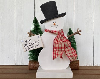 Personalized Wooden Snowman Decor: Handmade Farmhouse Christmas Decoration