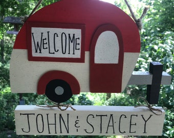 Personalized Camping Welcome Sign, Custom  Hand Painted Wooden Camping Trailer Sign, Camping Decor, Camping Gift For Grandma and Grandpa