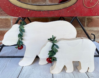 Hand Painted Mama and Baby Polar Bear Christmas Mantel Decoration