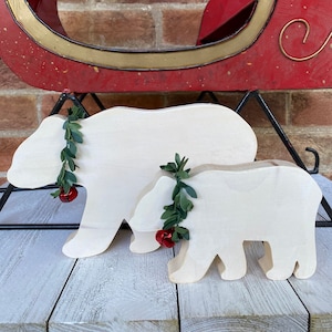 Hand Painted Mama and Baby Polar Bear Christmas Mantel Decoration