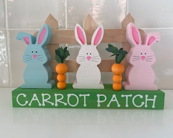 Mini Easter Bunny Decoration, Handmade Carrot Patch Farmhouse Easter Decor, Spring Three Tiered Tray Display, Babies Room Decoration