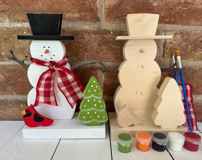 Christmas Snowman Wood Craft Kit: DIY Paint & Assemble