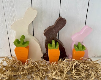 Easter Bunny Craft Kit with Paint, Spring DIY Wooden Adult and Kids Craft Activity, Bunny and Carrot Shelf Sitter, Farmhouse Easter Decor