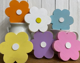 Handmade Wood Daisy, Spring Home Decor, Shelf Sitter Flower