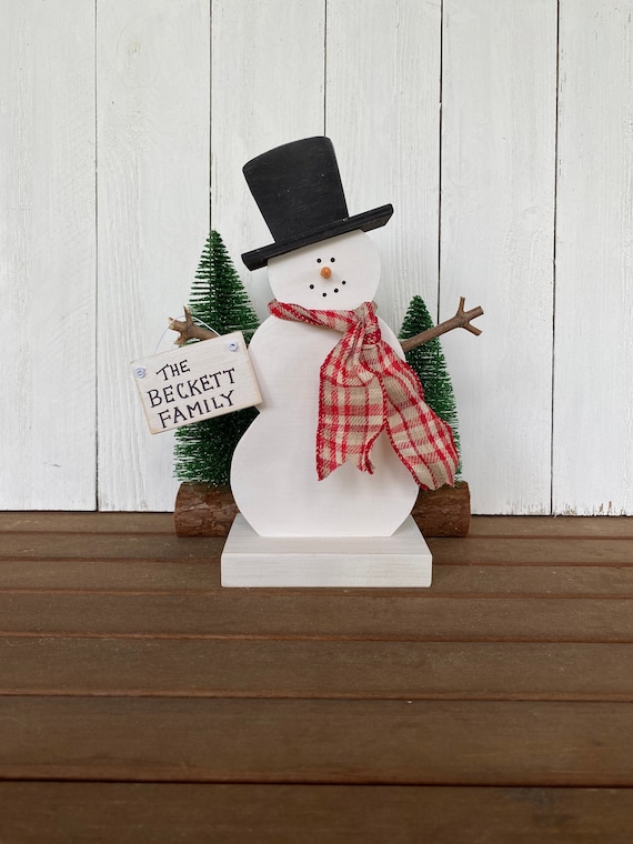 7 Ornements De Noël Personnalisables - Bonhommes De Neige En Bois Avec