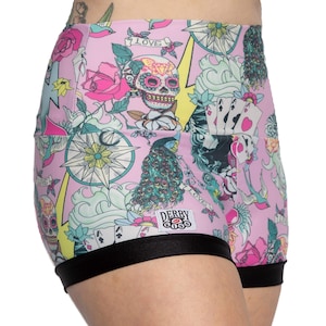 Pink Tattoo roller derby pole CrossFit lifting rave fitness shorts regular or high waist