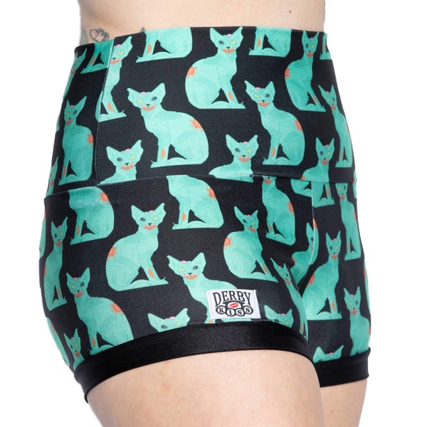 Zombie Kitty roller derby pole rave fitness shorts regular or high waist