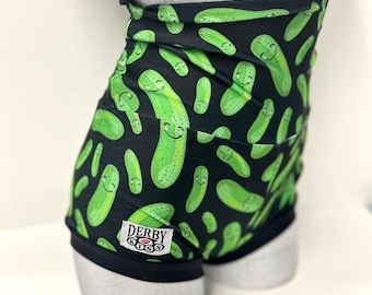 Derby Kiss pickles rave Roller Derby pole fitness shorts Regular and High Waisted