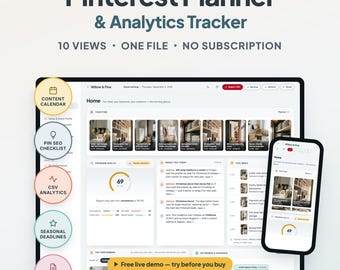 Pinterest Planner Template, Pin Content Calendar & Analytics Tracker, Pinterest SEO Keyword Planner, Pinterest Marketing for Etsy Sellers