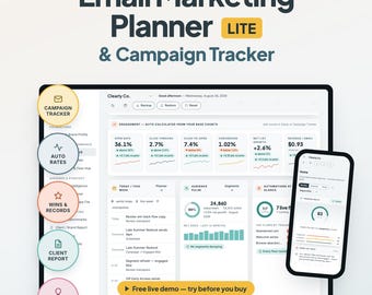 Email Marketing Planner LITE, Campaign Tracker & Newsletter Content Calendar, Open Rate Tracker, Digital Planner Small Business