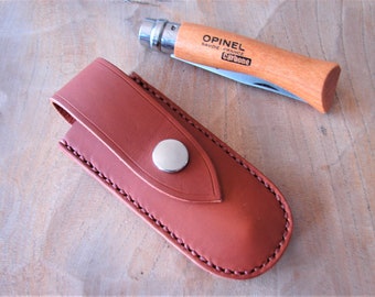 Leder Opinel 7 Messerscheide mit Gürtelschlaufe - hellbraun
