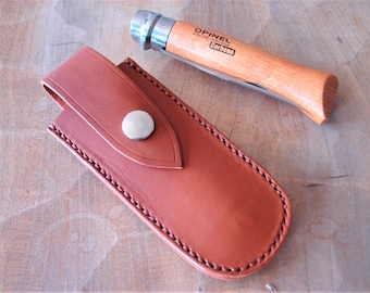 Leder Opinel 9 Messerscheide mit Gürtelschlaufe - hellbraun