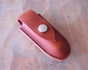 Leather pen knife sheath with belt loop - tan