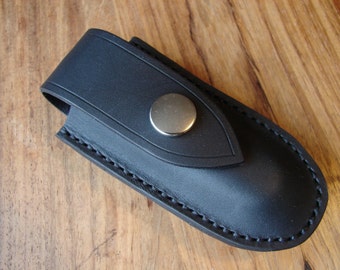 Leather pen knife sheath with belt loop - black