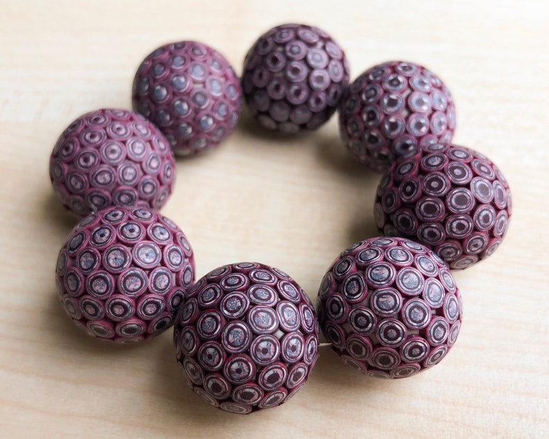 Set of 8 handmade Beads Polymer Clay Beads Polka Dots Round Rustic Fimo beads Matt beads Handmade fimo Beads for Jewelry Making.