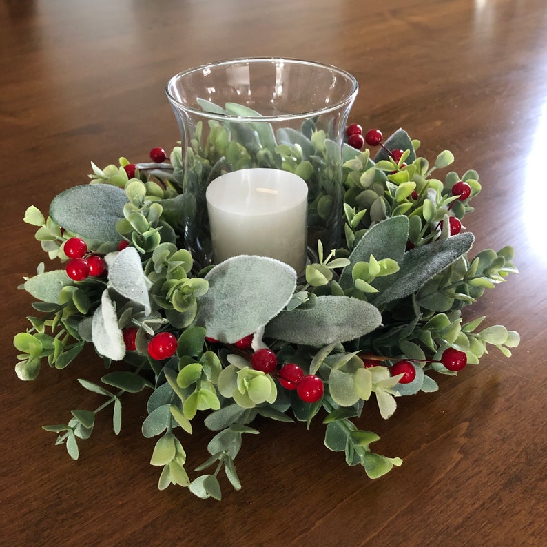 Winter Wreath, Mini Wreath, Frosted Eucalyptus & Lambs Ear Wreath, Faux Greenery Wreath, Candle Wreath, Lambs Ear, Christmas Wreath image 4