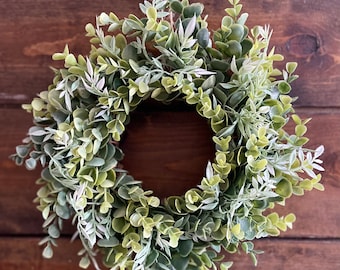 Mini Faux Eucalyptus and Ficus Wreath, Mixed Greenery Wreath, Candle Wreath, Small Wreath, Year Round Faux Greenery Wreath