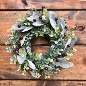 Winter Wreath, Mini Wreath, Frosted Eucalyptus & Lambs Ear Wreath, Faux Greenery Wreath, Candle Wreath, Lambs Ear, Christmas Wreath image 6