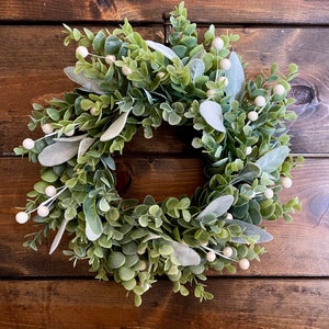 Winter Wreath, Mini Wreath, Frosted Eucalyptus & Lambs Ear Wreath, Faux Greenery Wreath, Candle Wreath, Lambs Ear, Christmas Wreath image 8
