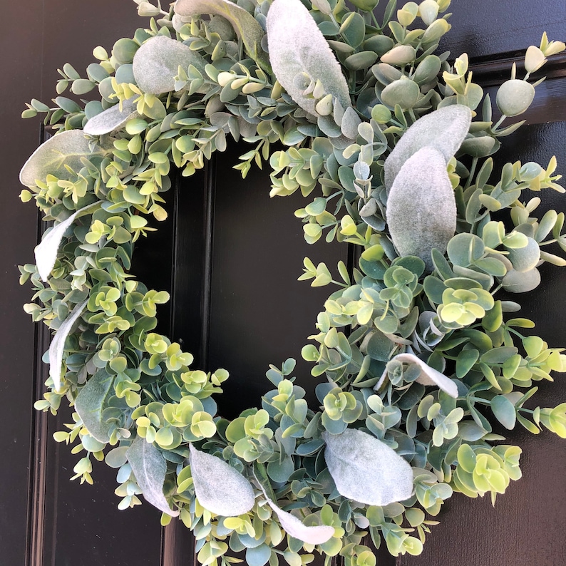 Faux Eucalyptus and Lambs Ear Wreath Faux Greenery Wreath Etsy