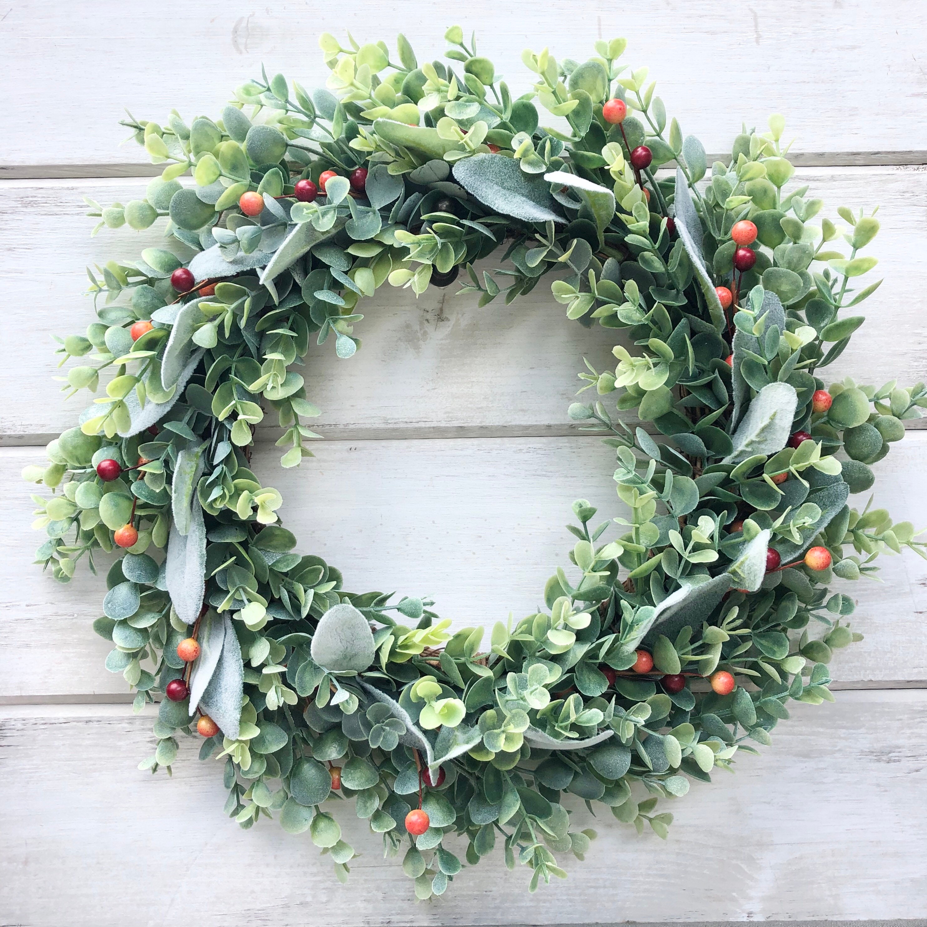 Faux Eucalyptus & Lambs Ear Wreath, Mixed Greenery Wreath, Fall Wreath ...
