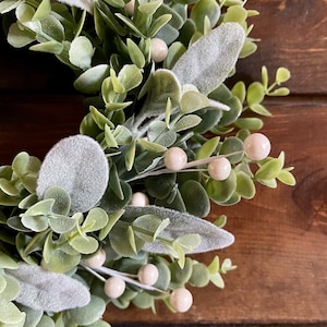 Winter Wreath, Mini Wreath, Frosted Eucalyptus & Lambs Ear Wreath, Faux Greenery Wreath, Candle Wreath, Lambs Ear, Christmas Wreath image 9