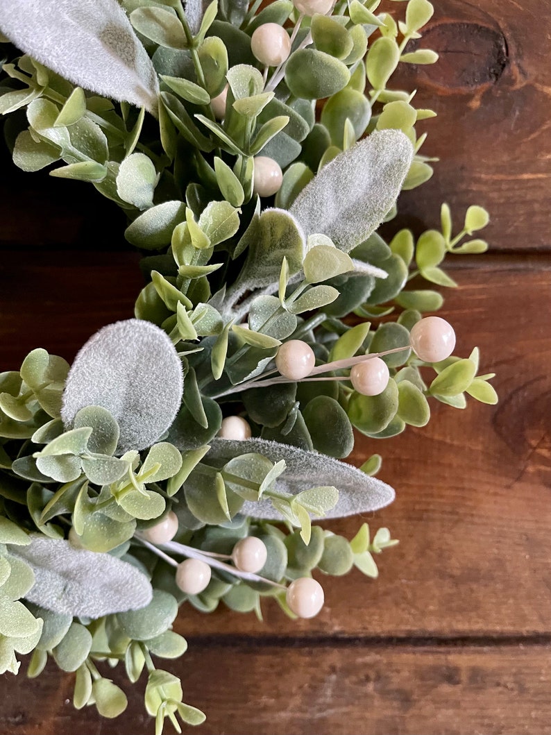 Winter Wreath, Mini Wreath, Frosted Eucalyptus & Lambs Ear Wreath, Faux Greenery Wreath, Candle Wreath, Lambs Ear, Christmas Wreath image 9