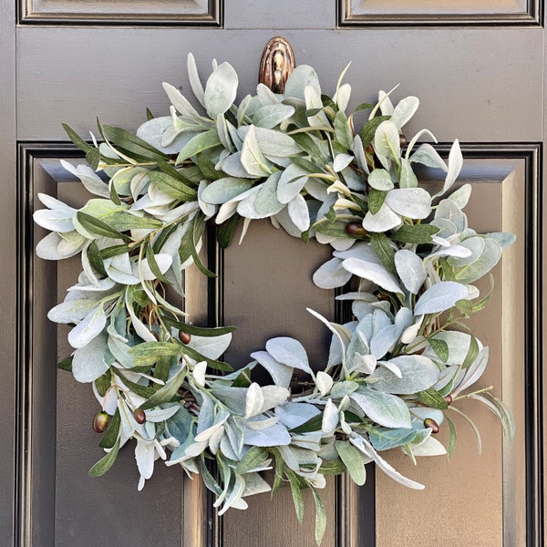 Lambs Ear and Olive Leaf Wreath, Greenery Wreath, Year Round Wreath, Faux Greenery, Mixed Greenery Wreath, Door Wreath, Wreath