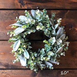Faux Eucalyptus Lambs Ear Wreath, Farmhouse Candle Wreath
