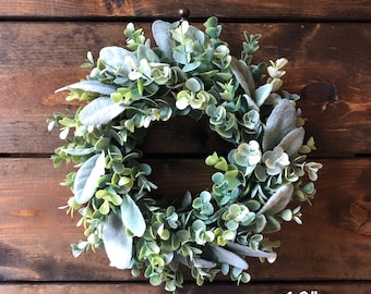 Faux Eucalyptus Lambs Ear Wreath, Farmhouse Candle Wreath