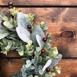 Winter Wreath, Mini Wreath, Frosted Eucalyptus & Lambs Ear Wreath, Faux Greenery Wreath, Candle Wreath, Lambs Ear, Christmas Wreath image 7