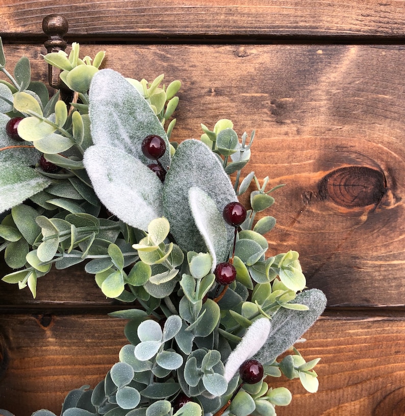 Winter Wreath, Mini Wreath, Frosted Eucalyptus & Lambs Ear Wreath, Faux Greenery Wreath, Candle Wreath, Lambs Ear, Christmas Wreath image 7