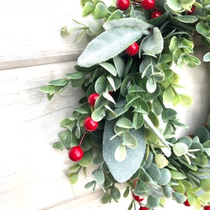 Winter Wreath, Mini Wreath, Frosted Eucalyptus & Lambs Ear Wreath, Faux Greenery Wreath, Candle Wreath, Lambs Ear, Christmas Wreath image 3