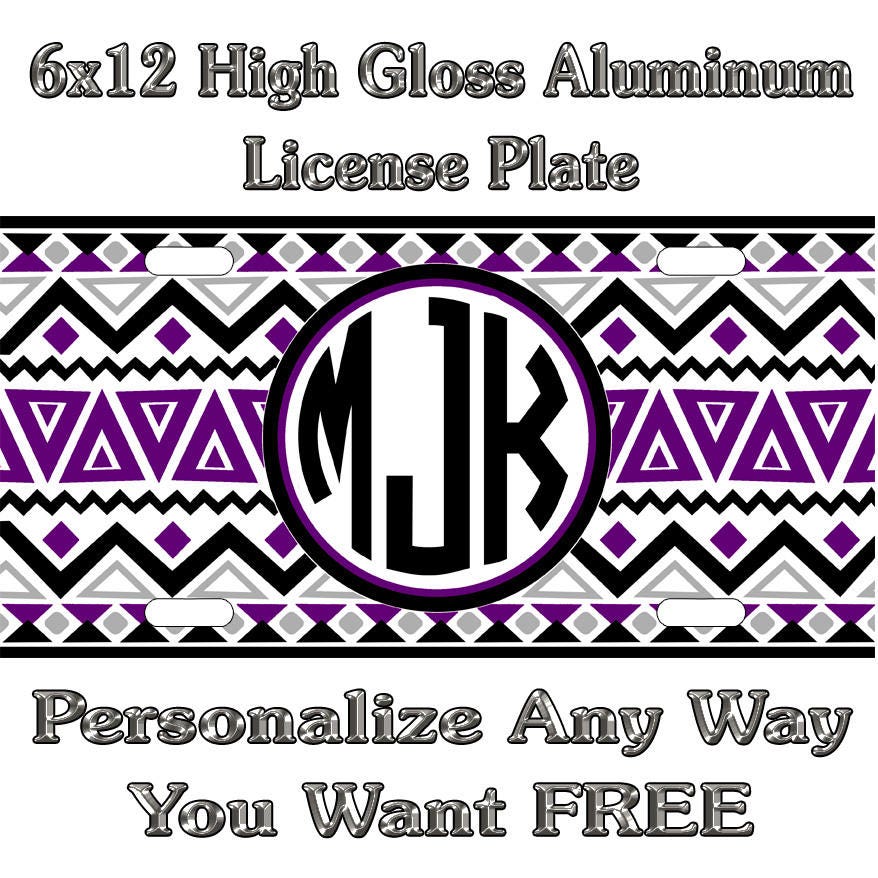 Monogram License Plate Aztec Personalized Car Tag New
