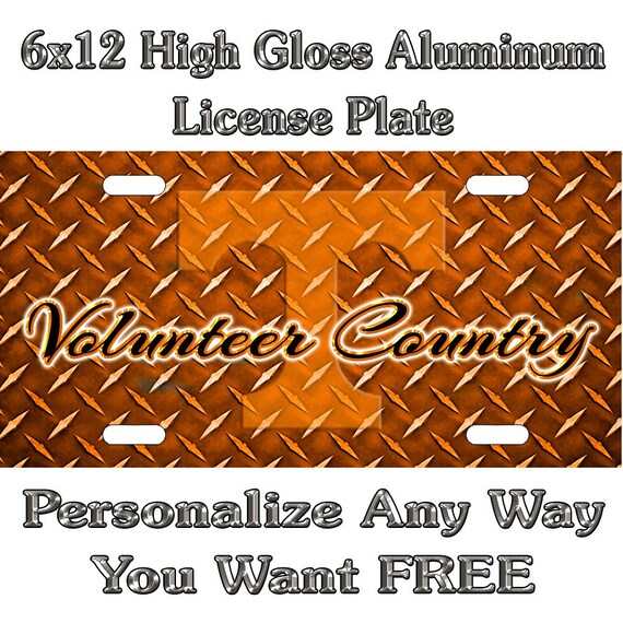 Tennessee Volunteers Tag Diamond Etched on Aluminum License Plate