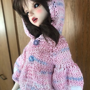 Sparkly Hand Knit Doll Hoodie Cardigan Sweater for 1/4 Msd Bjd Pink and blue specks